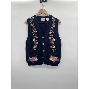 Northern Treasures Vintage Small Sweater Vest Embroidered Floral Cottage Grandma